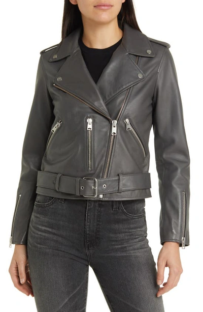 Shop Allsaints Balfern Leather Moto Jacket In City Smoke Grey