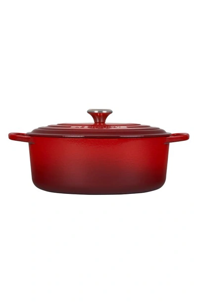 Shop Le Creuset Signature 6.75-quart Oval Enamel Cast Iron French/dutch Oven With Lid In Cerise