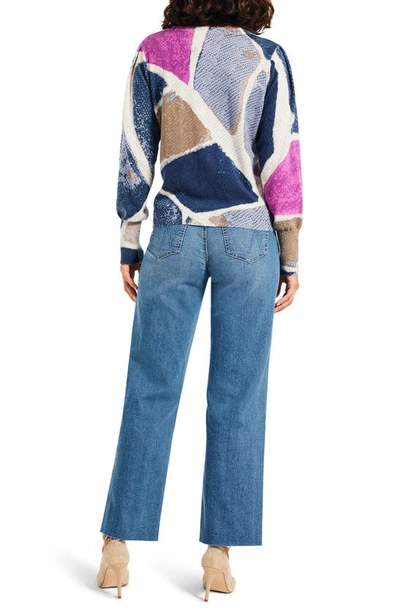 Shop Nic + Zoe Pattern Puff Shoulder Sweater In Blue Multi