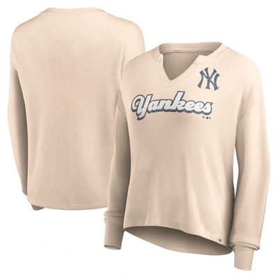 Shop Fanatics Branded Cream New York Yankees Go For It Waffle Knit Long Sleeve Notch Neck T-shirt