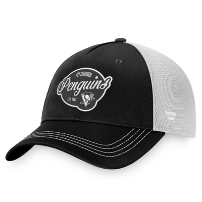 Shop Fanatics Branded Black/white Pittsburgh Penguins Fundamental Trucker Adjustable Hat