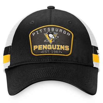 Shop Fanatics Branded Black/white Pittsburgh Penguins Fundamental Striped Trucker Adjustable Hat