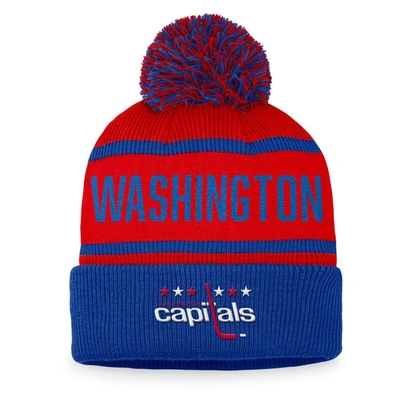 Shop Fanatics Branded Red/royal Washington Capitals Vintage Heritage Cuffed Knit Hat With Pom