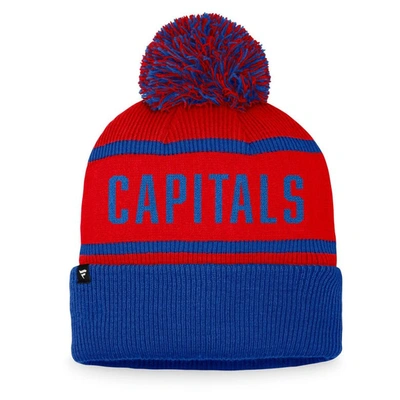Shop Fanatics Branded Red/royal Washington Capitals Vintage Heritage Cuffed Knit Hat With Pom