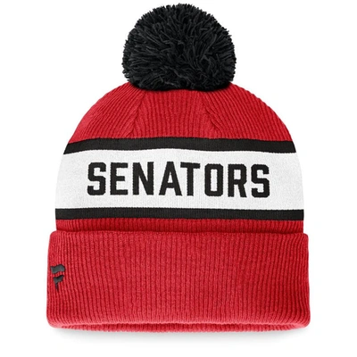 Shop Fanatics Branded Red Ottawa Senators Fundamental Wordmark Cuffed Knit Hat With Pom