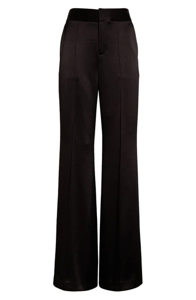Alice And Olivia Dylan High Waisted Wide Leg Pants In Black Satin Waistband In Black