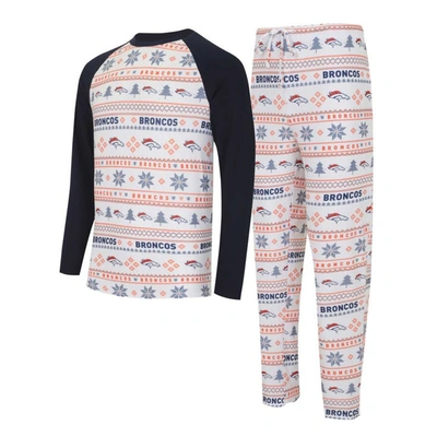 Shop Concepts Sport White/navy Denver Broncos Tinsel Raglan Long Sleeve T-shirt & Pants Sleep Set