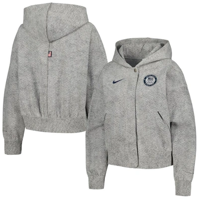 Shop Nike Gray Team Usa Media Day Oversized Cropped Hoodie Performance Full-zip Jacket
