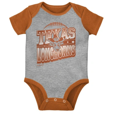 Shop Mitchell & Ness Infant  Orange/heather Gray Texas Longhorns 3-pack Bodysuit, Bib And Bootie Set