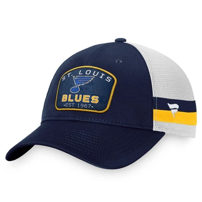 Shop Fanatics Branded Navy/white St. Louis Blues Fundamental Striped Trucker Adjustable Hat