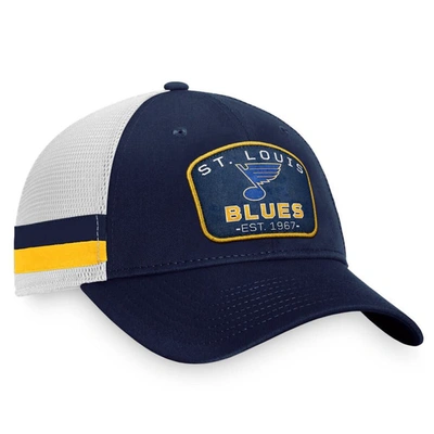 Shop Fanatics Branded Navy/white St. Louis Blues Fundamental Striped Trucker Adjustable Hat