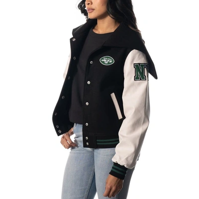 Shop The Wild Collective Black New York Jets Sailor Full-snap Hooded Varsity Jacket