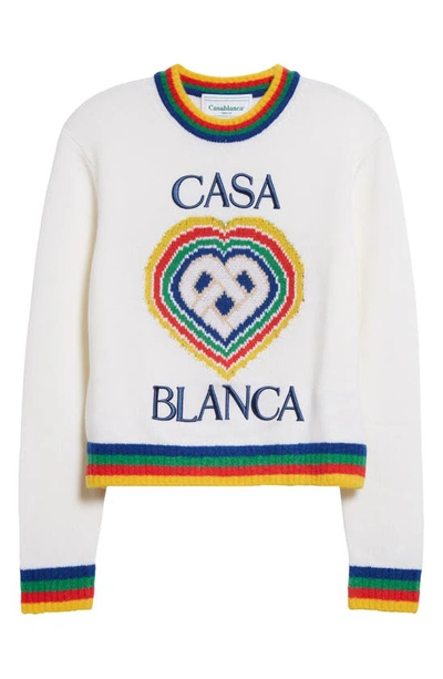 Shop Casablanca Heart Casa Intarsia Wool Blend Crewneck Sweater In White