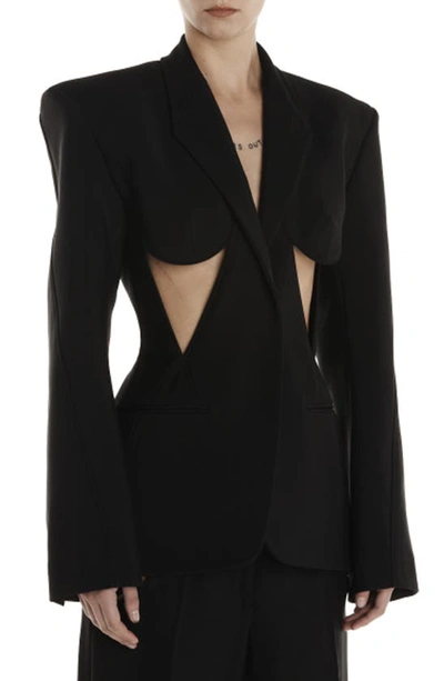 Shop Mugler Cutout Detail Single Breasted Gabardine Blazer In Black