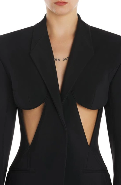 Shop Mugler Cutout Detail Single Breasted Gabardine Blazer In Black