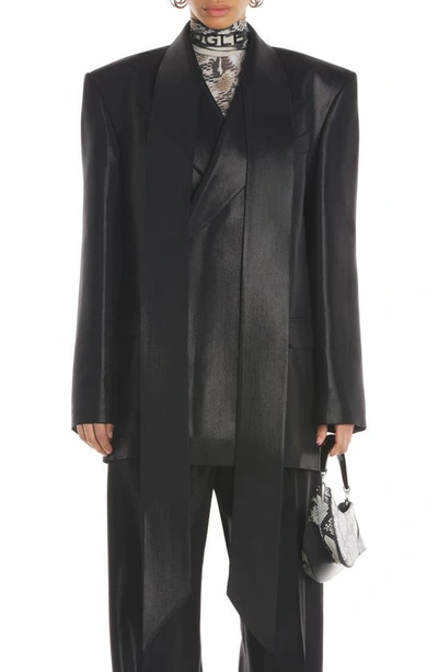 Shop Mugler Oversize Blazer With Attached Scarf In Black