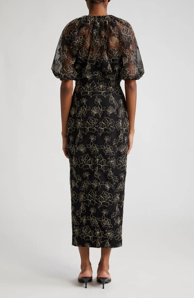 Shop Lela Rose Naomi Floral Embroidery Sheath Dress In Black