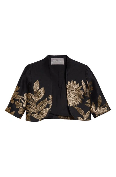 Shop Lela Rose Metallic Floral Crop Jacket In Black