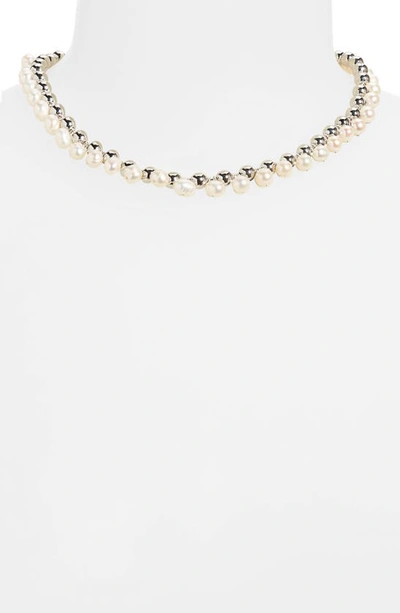 Shop Eliou Suexi Ball Chain & Freshwater Pearl Necklace In Silver
