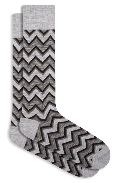 Shop Bugatchi Chevron Stripe Mercerized Cotton Blend Dress Socks In Cement