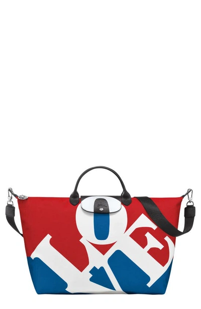 Shop Longchamp X Robert Indiana Large Le Pliage Recycled Polyester Canvas Duffle Bag In White Multi