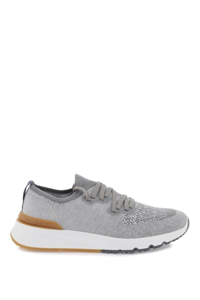 Shop Brunello Cucinelli Cotton Knit Sneakers In Grey