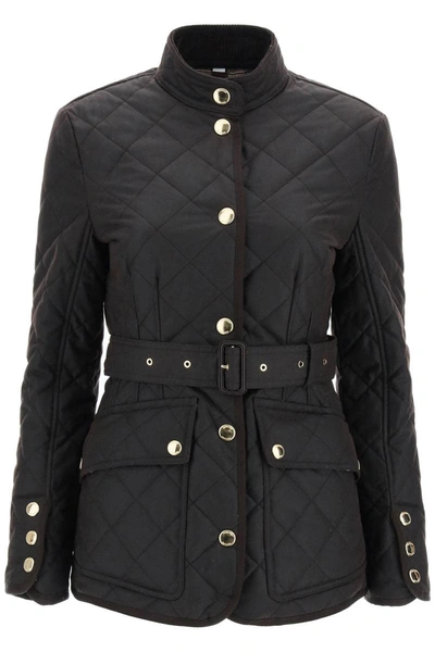 Shop Burberry Quilted Waxed Jacket In Brown