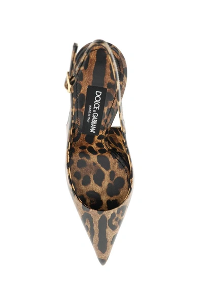 Shop Dolce & Gabbana Animalier Patent-leather Sling-back Pumps In Brown
