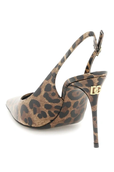 Shop Dolce & Gabbana Animalier Patent-leather Sling-back Pumps In Brown