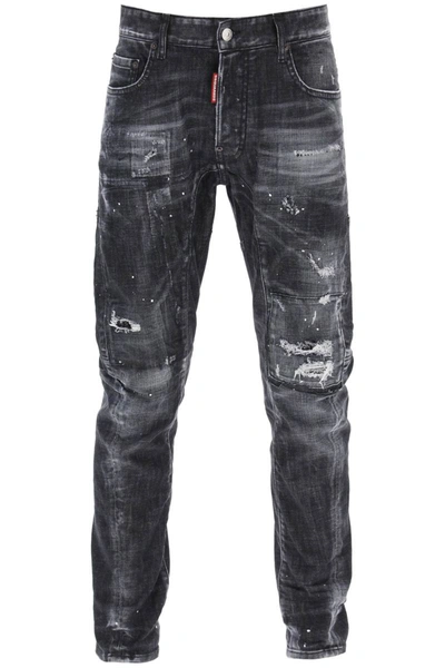 Shop Dsquared2 Distressed Tidy Biker Jeans In Black