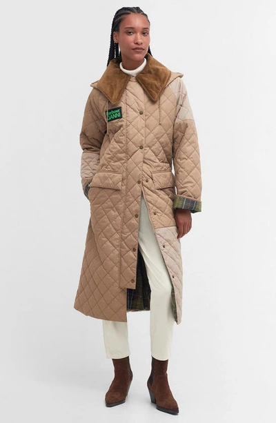 Shop Barbour X Ganni Burghley Oversize Quilted Coat In Honey/ Light Trench/ Classic