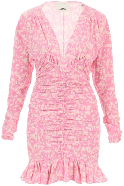 Shop Isabel Marant 'lara' Printed Silk Mini Dress In Pink