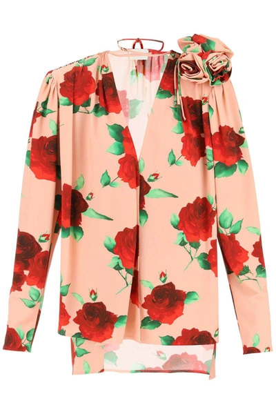 Shop Magda Butrym Printed Jersey Wrap Blouse In Pink