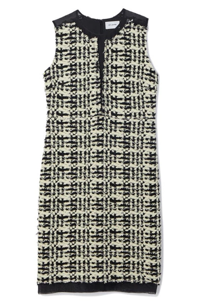 Shop St John Sequin Slub Sleeveless Knit Tweed Cocktail Dress In Honeydew/ Black Multi