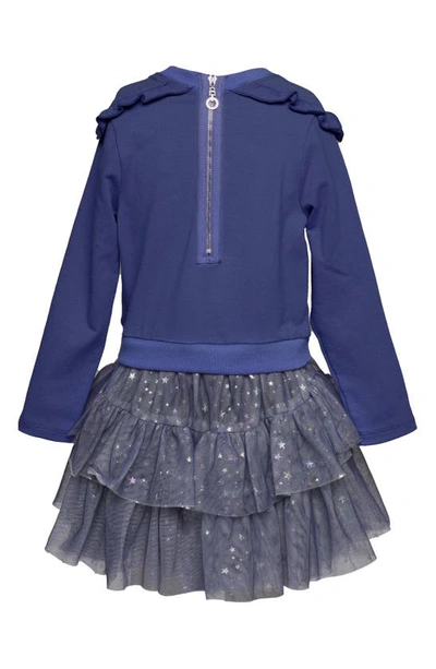 Shop Truly Me Kids' Love Light Ruffle Foil Star Long Sleeve Dress In Blue Multi