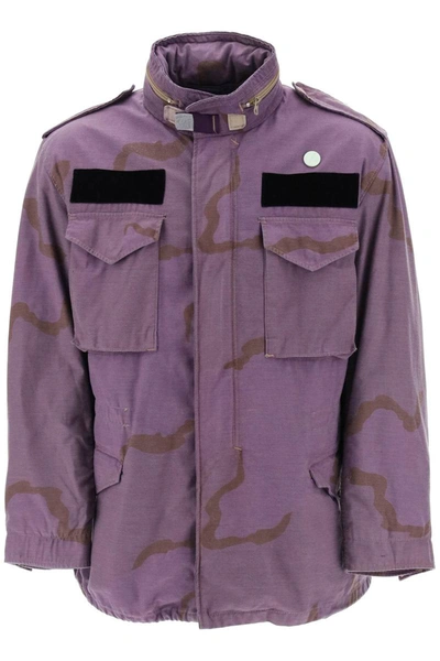 Shop Oamc Field Jacket In Cotton With Camouflage Pattern In Purple