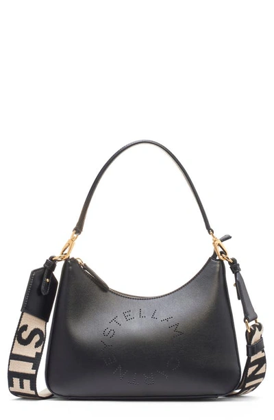 Shop Stella Mccartney Small Logo Leather Shoulder Bag In Black