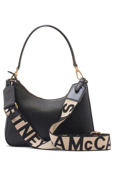 Shop Stella Mccartney Small Logo Leather Shoulder Bag In Black