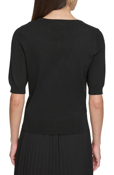 Shop Dkny Sheer Mesh Illusion V-neck Sweater In Black
