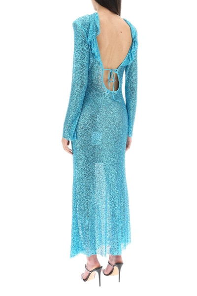 Shop Self-portrait Self Portrait Long-sleeved Maxi Dress With Sequins And Beads In Blue