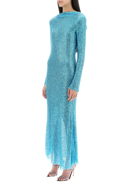 Shop Self-portrait Self Portrait Long-sleeved Maxi Dress With Sequins And Beads In Blue
