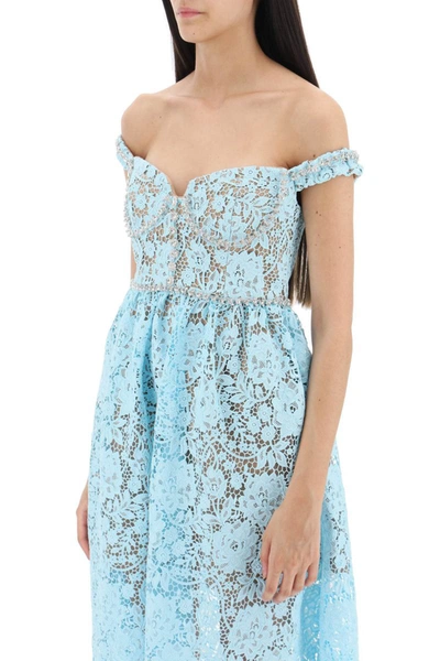 Shop Self-portrait Self Portrait Midi Dress In Floral Lace With Crystals In Blue
