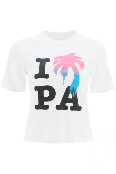 Shop Palm Angels 'i Love Pa' Cropped T-shirt In White