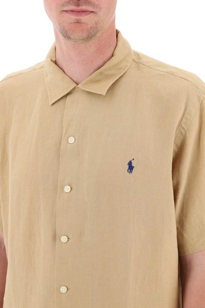 Shop Polo Ralph Lauren Striped Linen Shirt In Beige