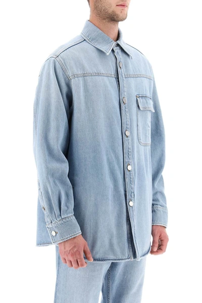 Shop Valentino Garavani Denim Overshirt With Stamped Vlogo Signature In Blue