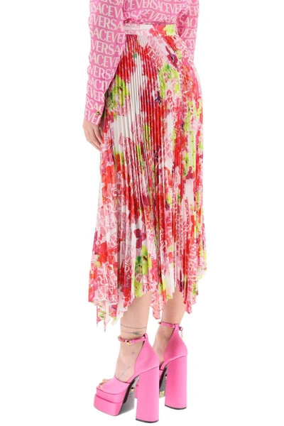 Shop Versace Pleated Midi Skirt In Multicolor