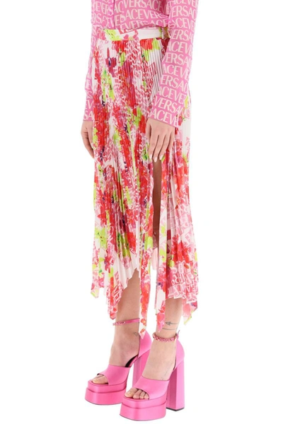 Shop Versace Pleated Midi Skirt In Multicolor