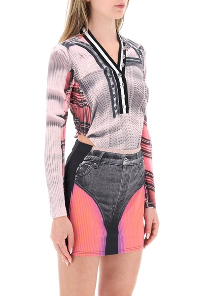 Y/project Pink Jean Paul Gaultier Edition Trompe L'oeil Cardigan Bodysuit In Multicolor