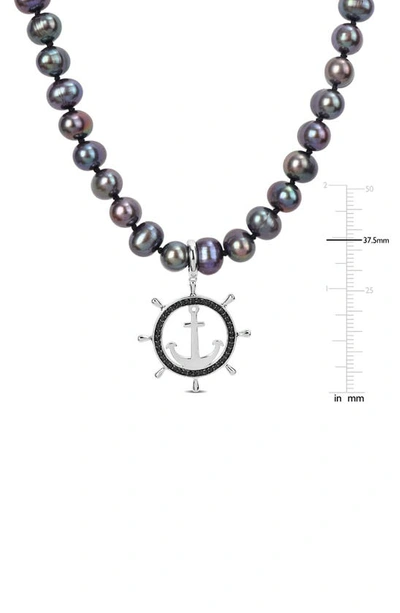 Delmar Cultured Freshwater Pearl Black Diamond Crown Pendant Necklace In Black
