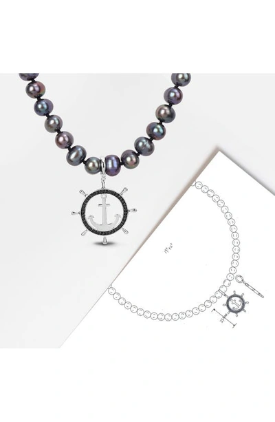 Shop Delmar Cultured Freshwater Pearl Black Diamond Crown Pendant Necklace